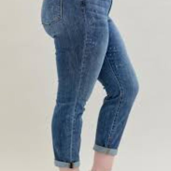 Judy Blue High Waist Bleach Splash Boyfriend Denim Jeans 82346 NWT - Picture 1 of 15
